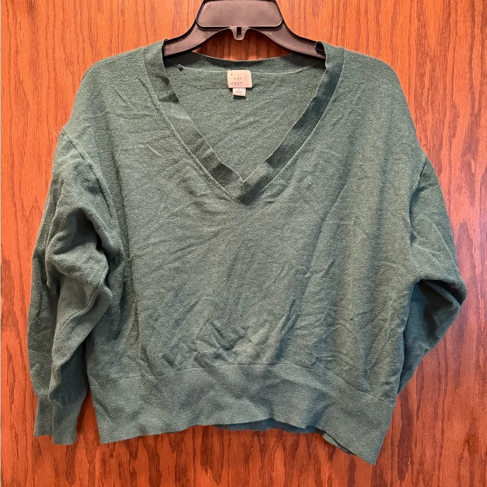 Green V-Neck Women's Sweater